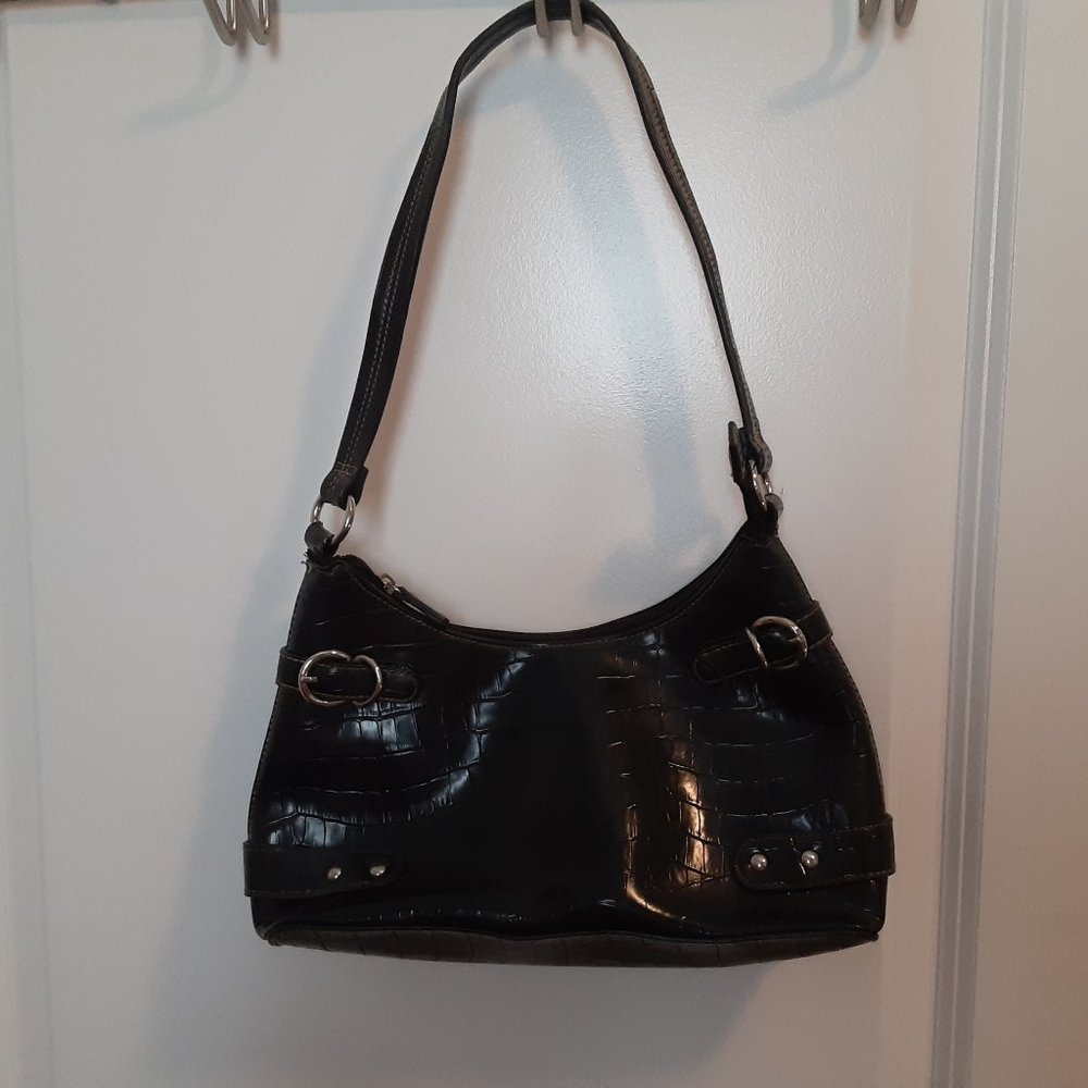 Vintage Petite Faux Alligator Embossed Brown Shoulder Bag - Picture 6 of 13